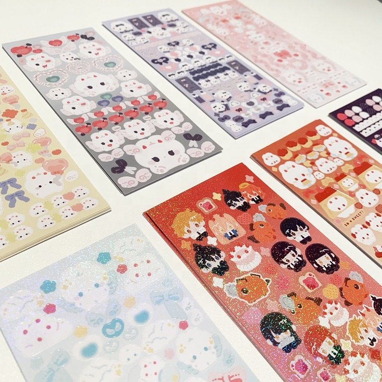 Custom Adhesive 15*5cm Vinyl Printing Sticker labels Glitter Deco Sand Effect Transparent Sticker Sheets For Kids