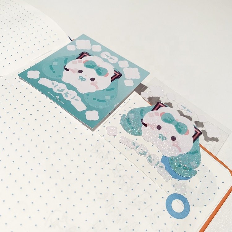 Custom Adhesive 15*5cm Vinyl Printing Sticker labels Glitter Deco Sand Effect Transparent Sticker Sheets For Kids
