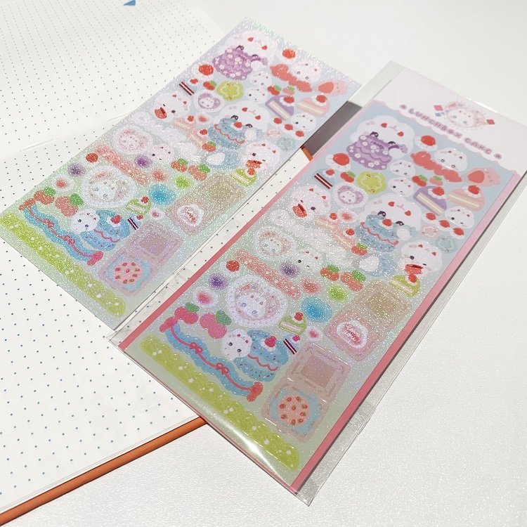 Custom Adhesive 15*5cm Vinyl Printing Sticker labels Glitter Deco Sand Effect Transparent Sticker Sheets For Kids