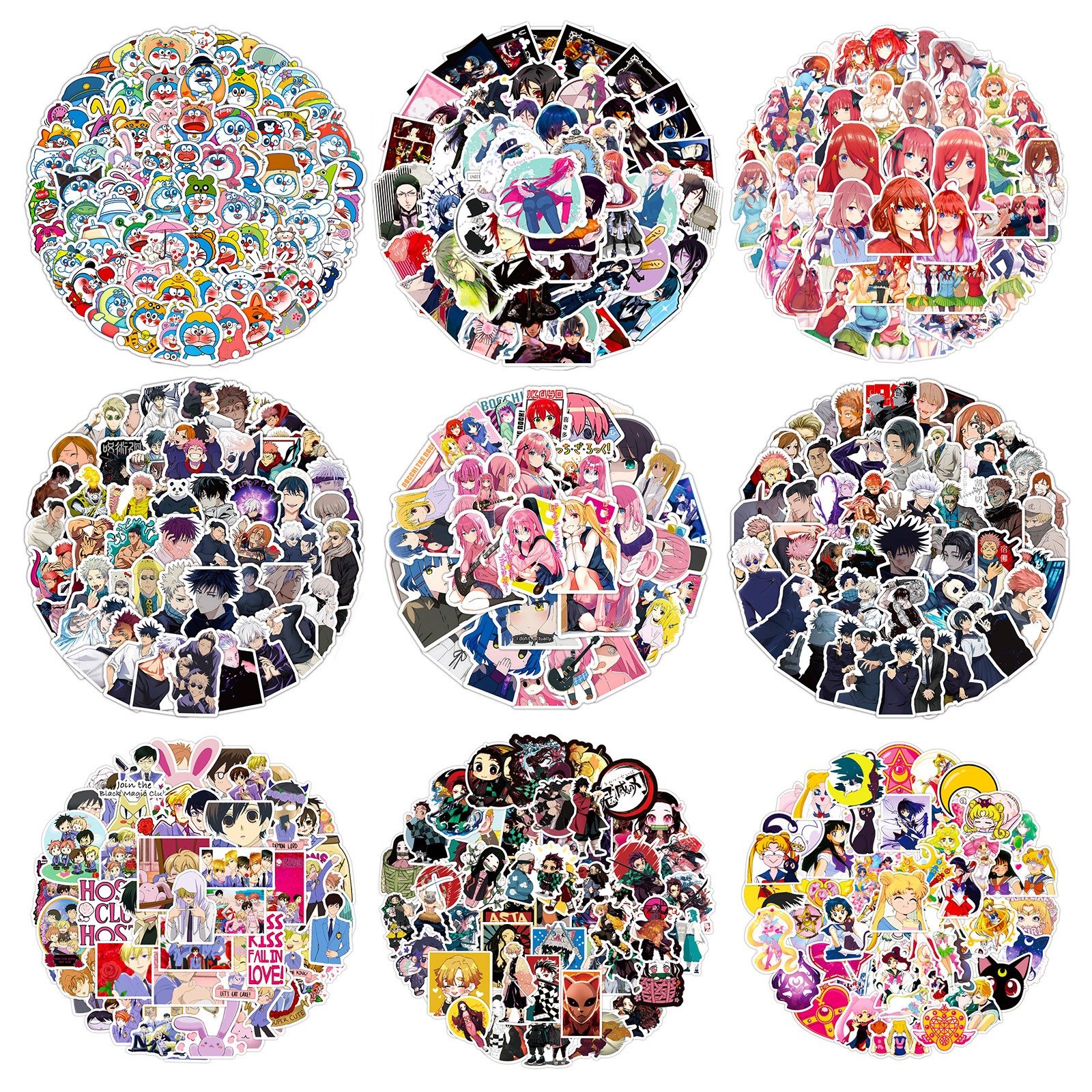 89 Styles 50pcs/set Anime Car Stickers Demon Slayer Jujutsu Kaisen My Hero Academia Berserk Genshin Impact Sailor Moon Frieren