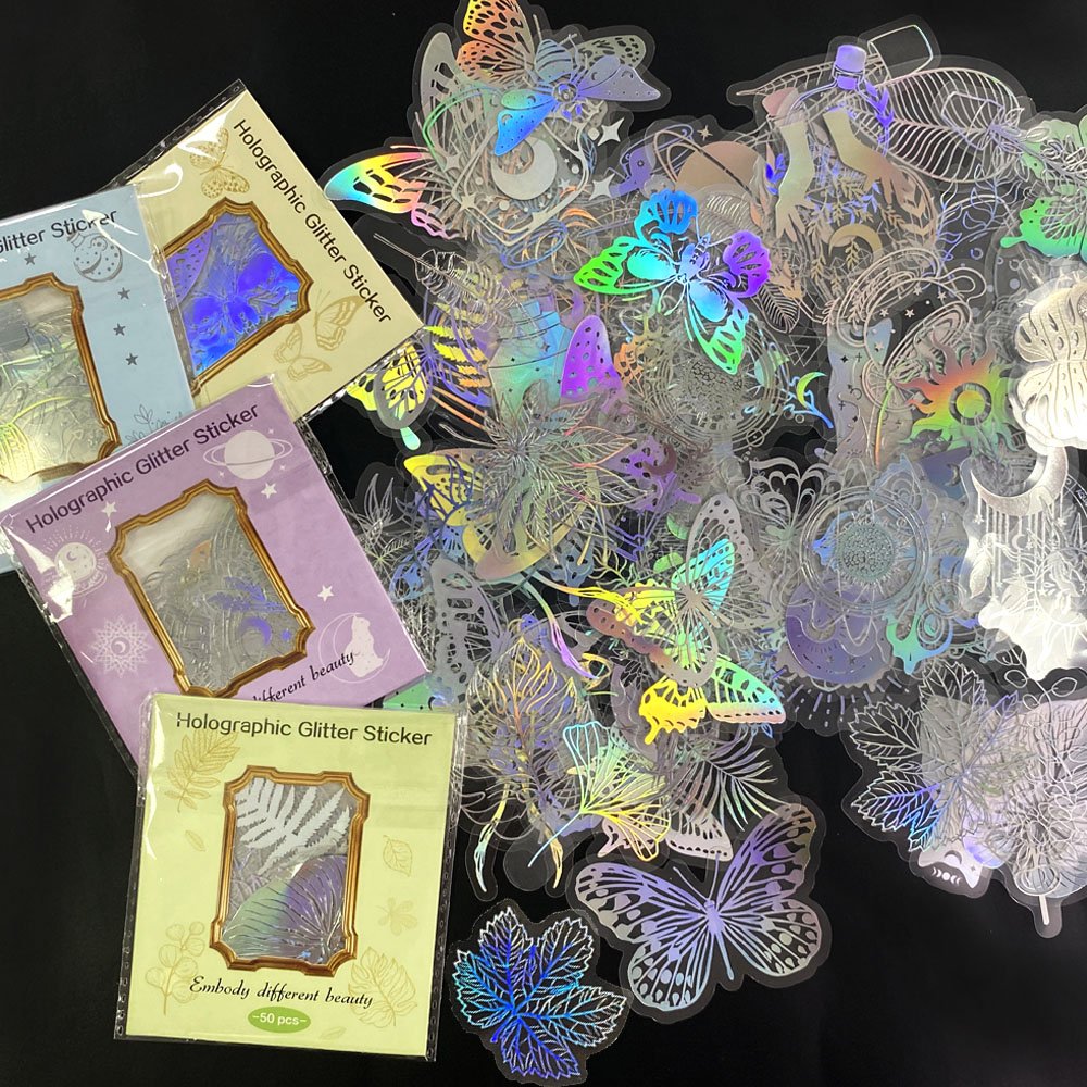 PET Vintage Sticker Decals Waterproof transparent Stickers Label for Scrapbooking Planner Holographic Glitter Stickers