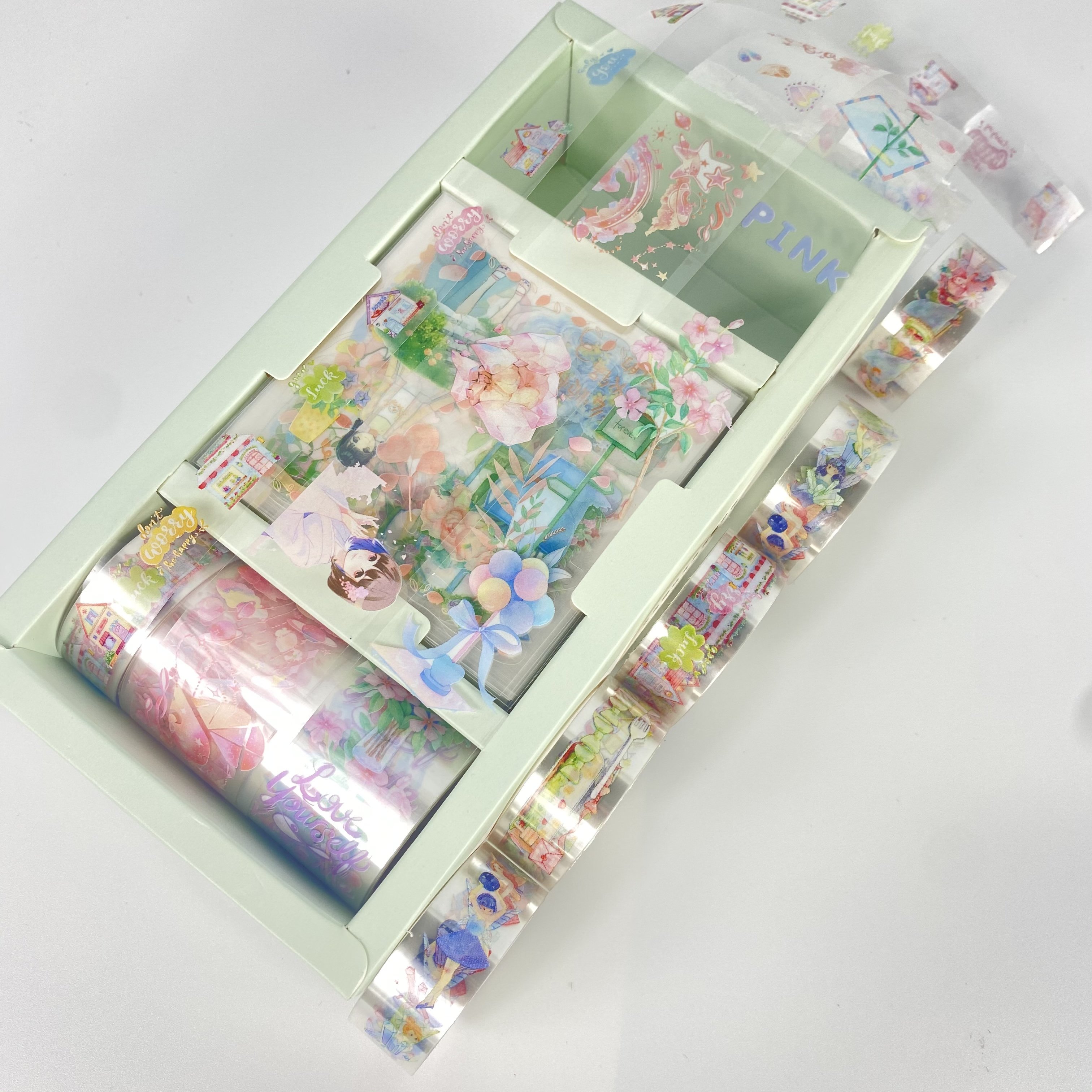 Kawaii Factory Direct Sale Custom Picture Waterproof Masking Painted Adhesive Washi Tape Stamp Set Sticker Acrylic Material