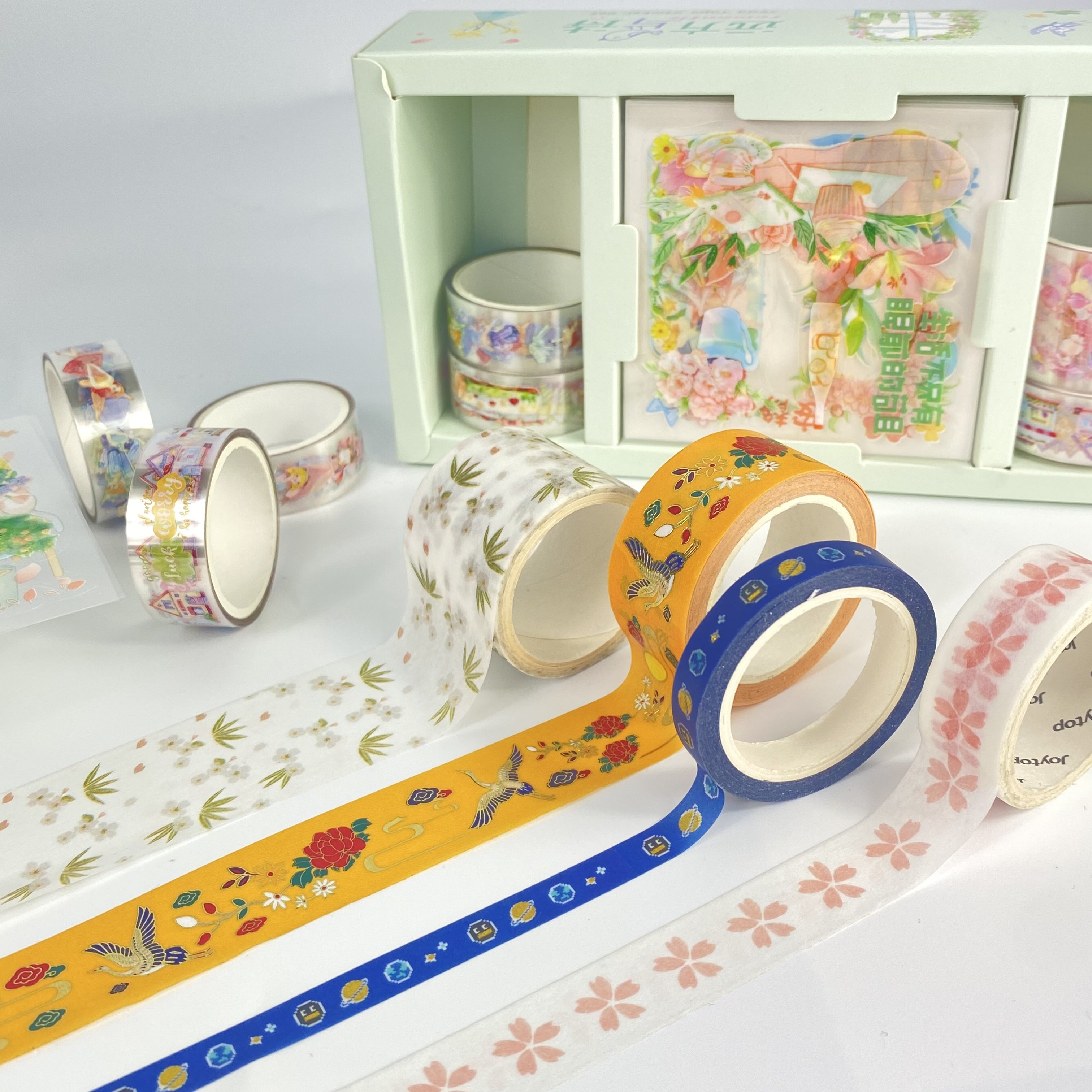 Kawaii Factory Direct Sale Custom Picture Waterproof Masking Painted Adhesive Washi Tape Stamp Set Sticker Acrylic Material