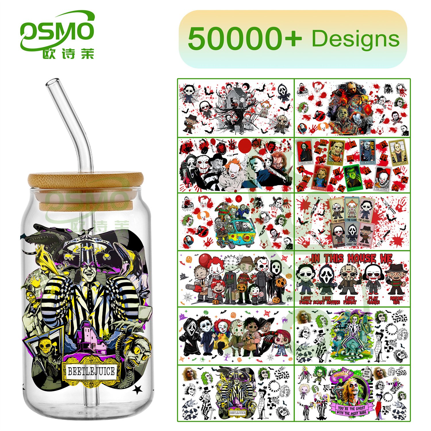 Osmo Pink Halloween UV Dtf Wraps Stickers All Pink Halloween Decals Waterproof Sticker custom Adhesive Uv Transfer for 16oz
