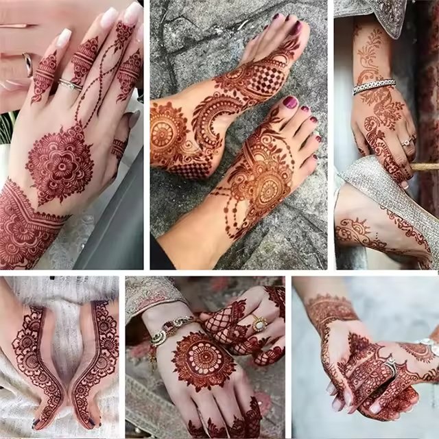 Custom LOGO design waterproof Full Hand Red Henna Temporary Tattoo Stickers Henne Tatouage tattoo stickers