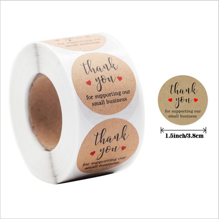 Kraft Paper Sticker Thank You for supporting my small Business Gifts Stickers with hearts 1.5" Total 500 Labels Per Roll