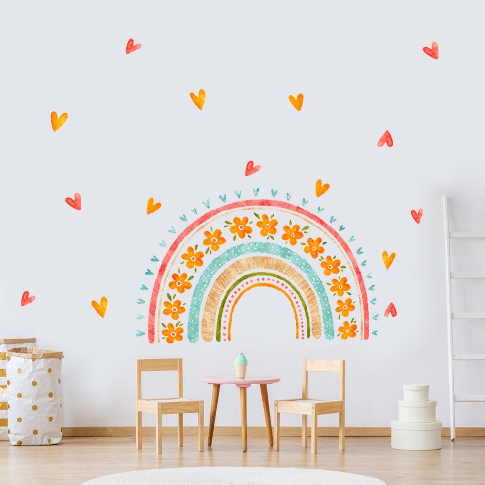 New design flower wall sticker creative boho rainbow wall stickers for kids bedroom