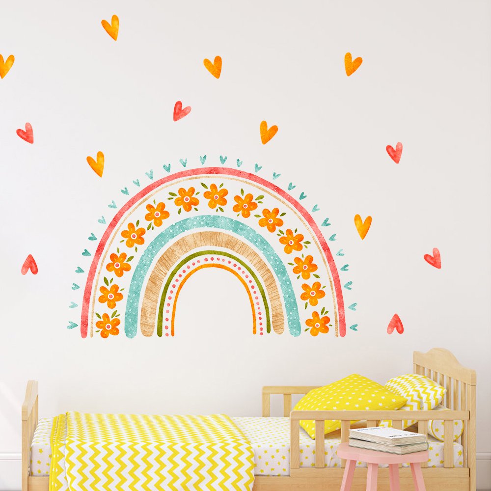 New design flower wall sticker creative boho rainbow wall stickers for kids bedroom