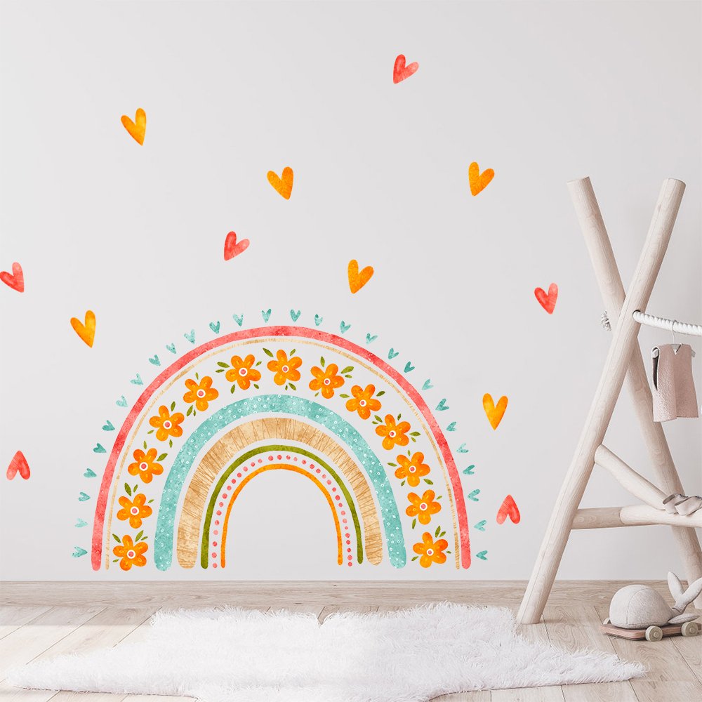 New design flower wall sticker creative boho rainbow wall stickers for kids bedroom