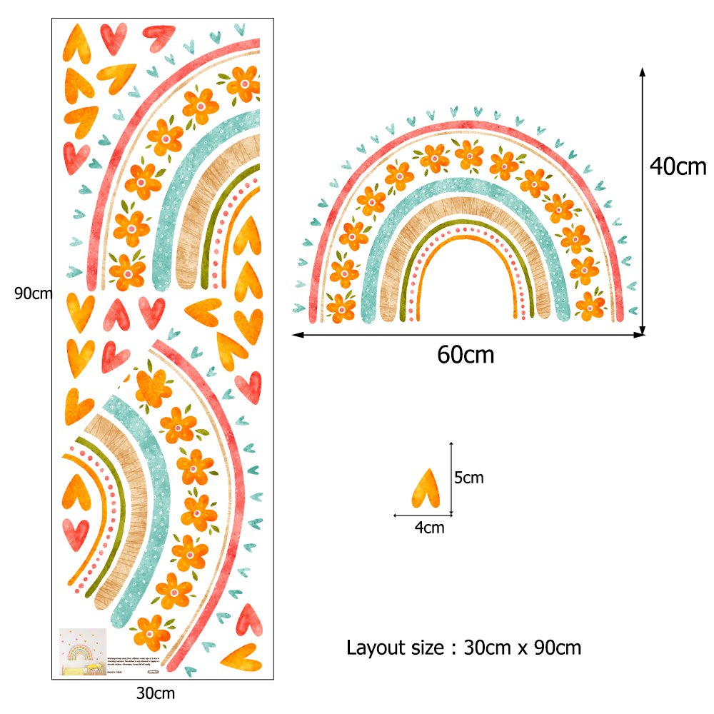 New design flower wall sticker creative boho rainbow wall stickers for kids bedroom
