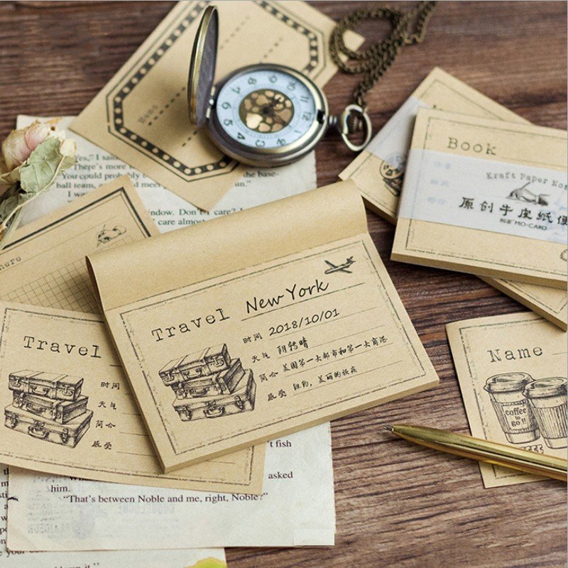 Girdle Series Kraft Paper Memo Pad Book Portable Plan Notebook Label Sticker Children School Office Supply