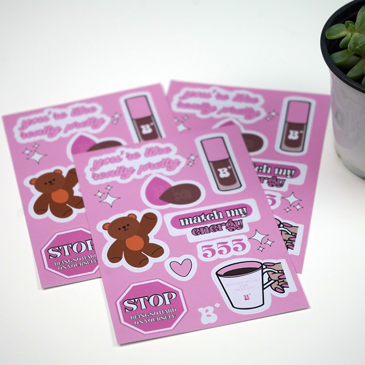 wholesale waterproof adhesive stickers with logo printing paper kiss cut labels stickers sheets custom for kids