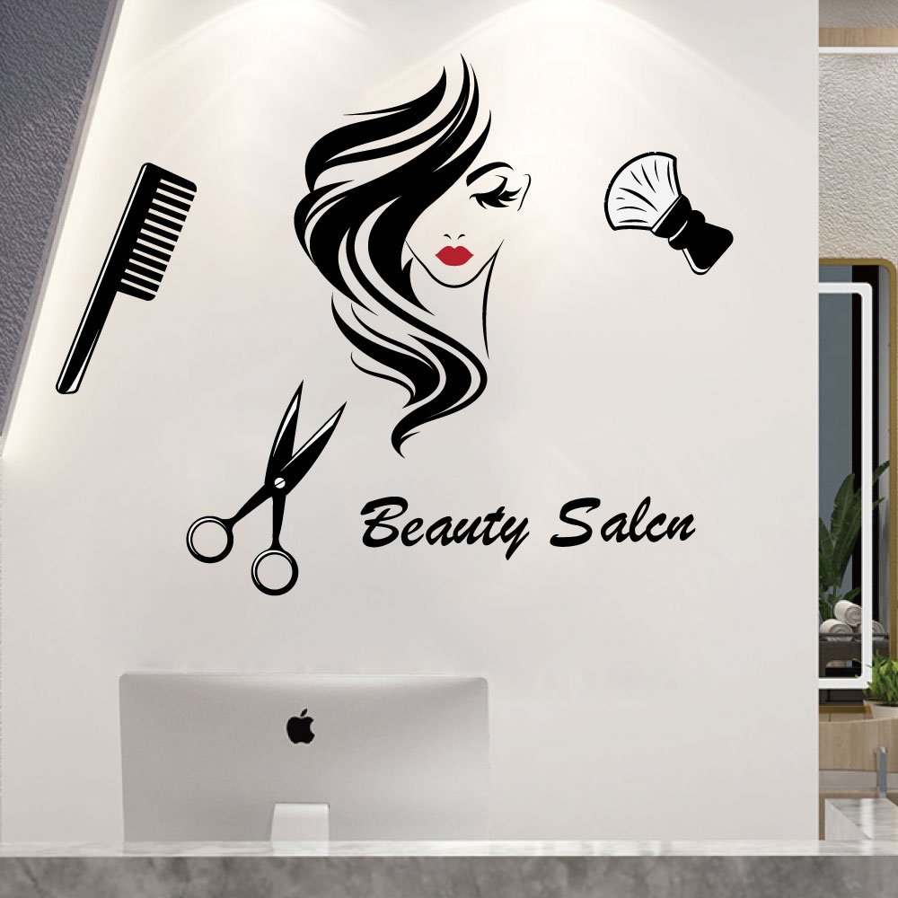 Self adhesive removable vinyl wall sticker hair beauty salon