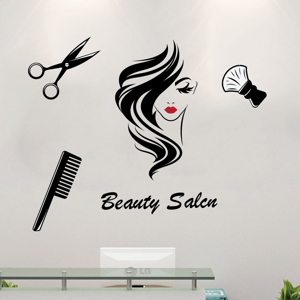 Self adhesive removable vinyl wall sticker hair beauty salon