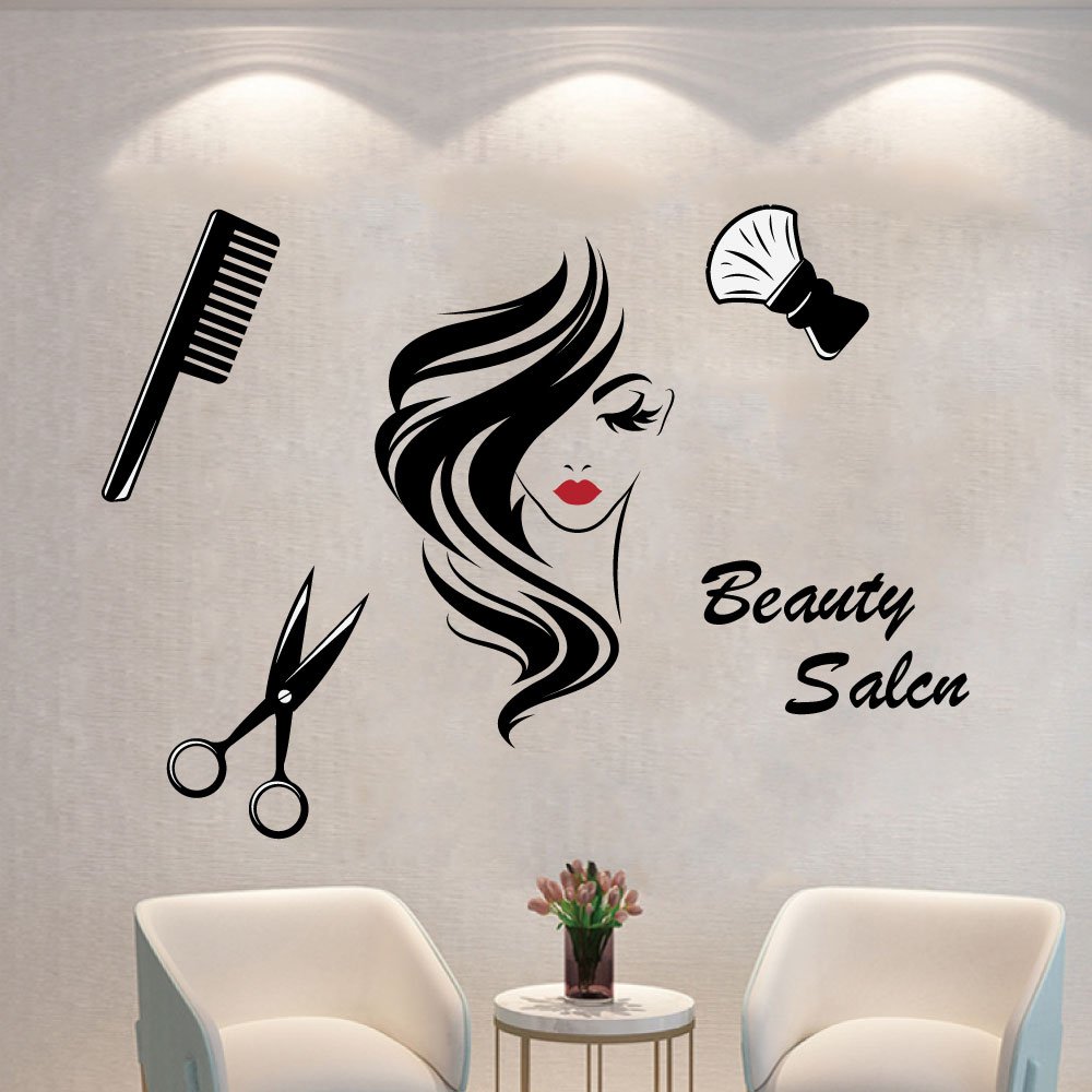 Self adhesive removable vinyl wall sticker hair beauty salon