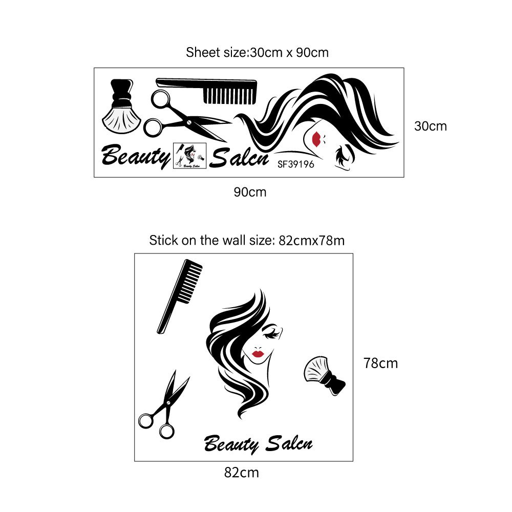 Self adhesive removable vinyl wall sticker hair beauty salon