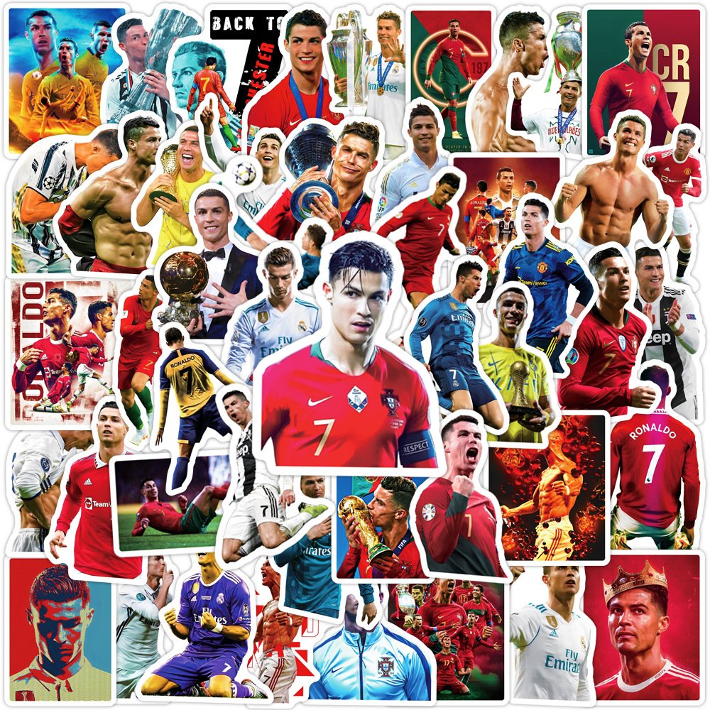 Newly 50PCS Famous soccer superstar Ronaldo sticker for football lovers wall laptop skateboard decoration