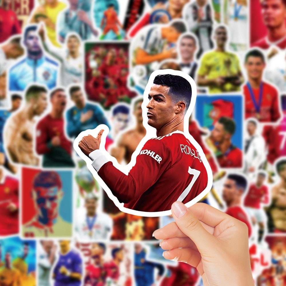 Newly 50PCS Famous soccer superstar Ronaldo sticker for football lovers wall laptop skateboard decoration
