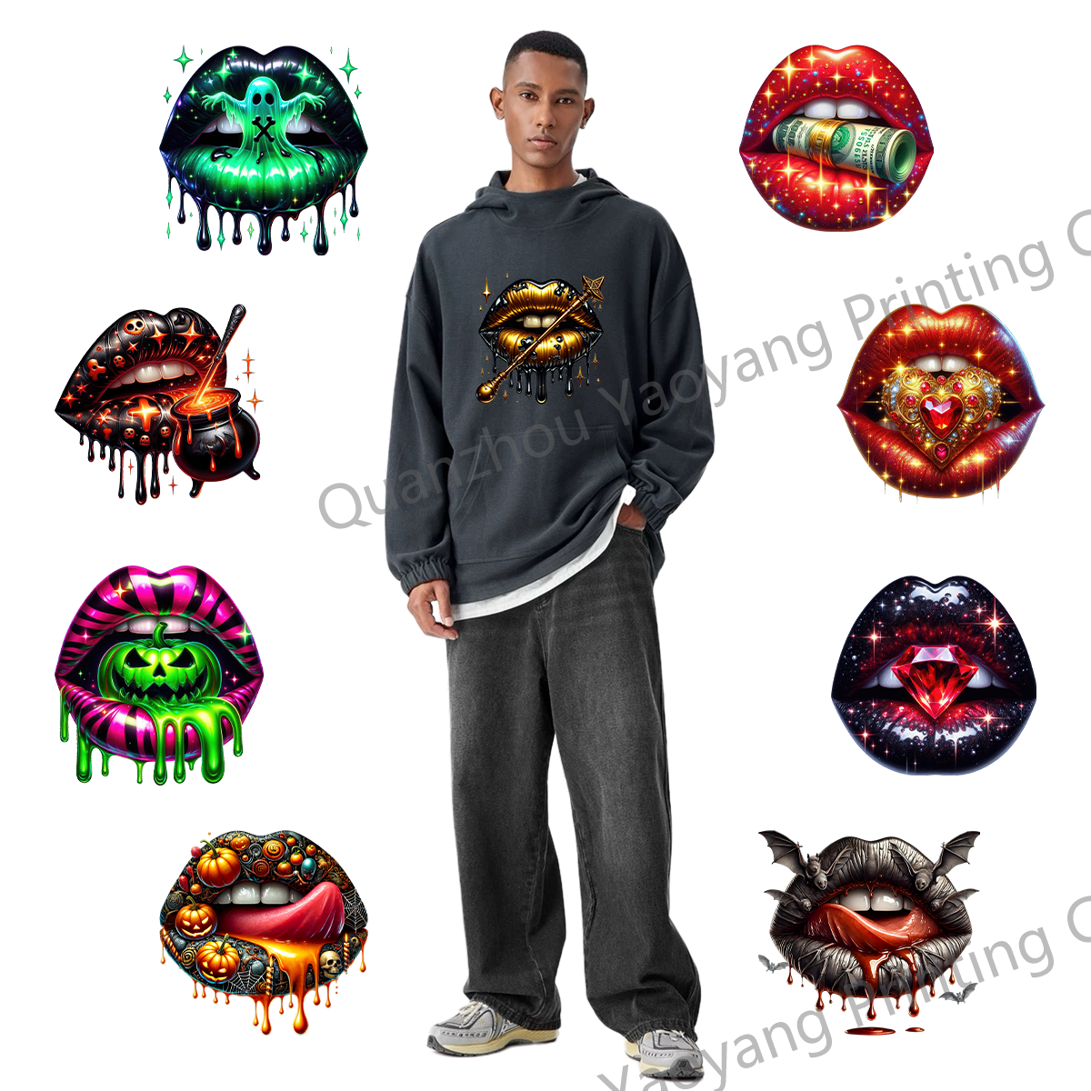 Hot Fashion Heat Transfer Label Clothes Iron On Decals Garment Accessories Dtf Transfers For T Shirts Color lips Sticker