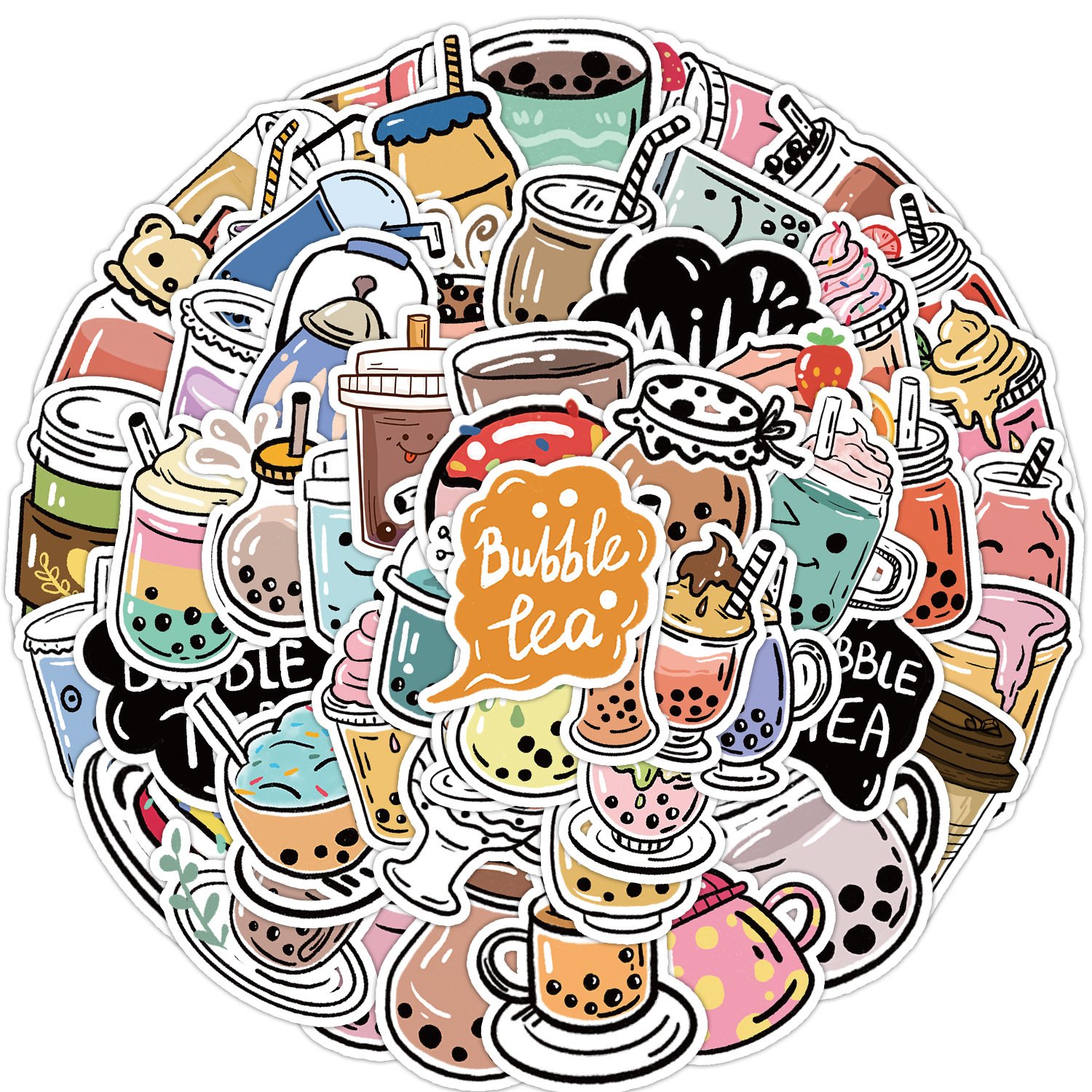 Hot 50PCS Cartoon Boba pearl milk tea Dessert drink bubble tea decals boba tea sticker