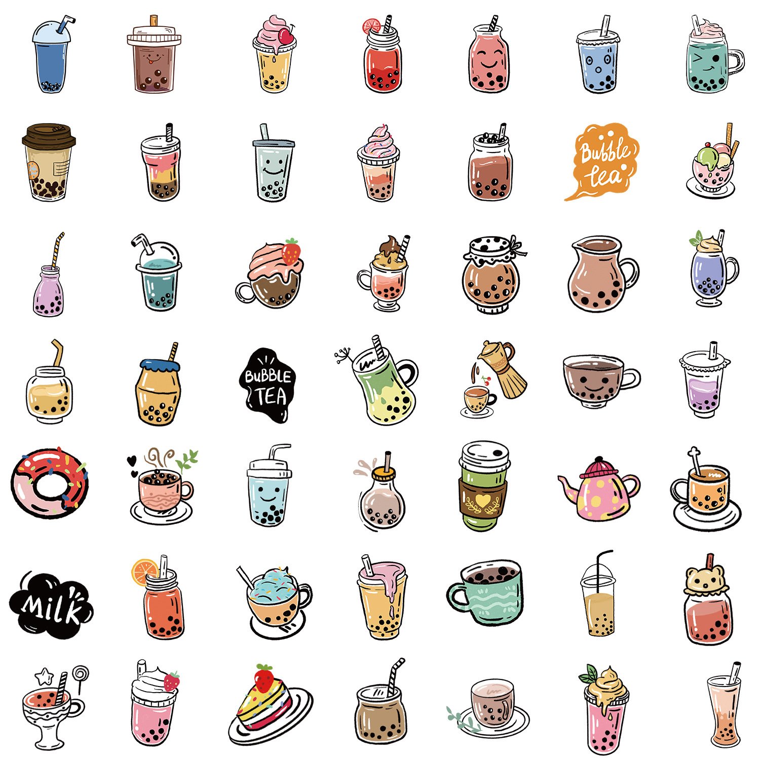 Hot 50PCS Cartoon Boba pearl milk tea Dessert drink bubble tea decals boba tea sticker