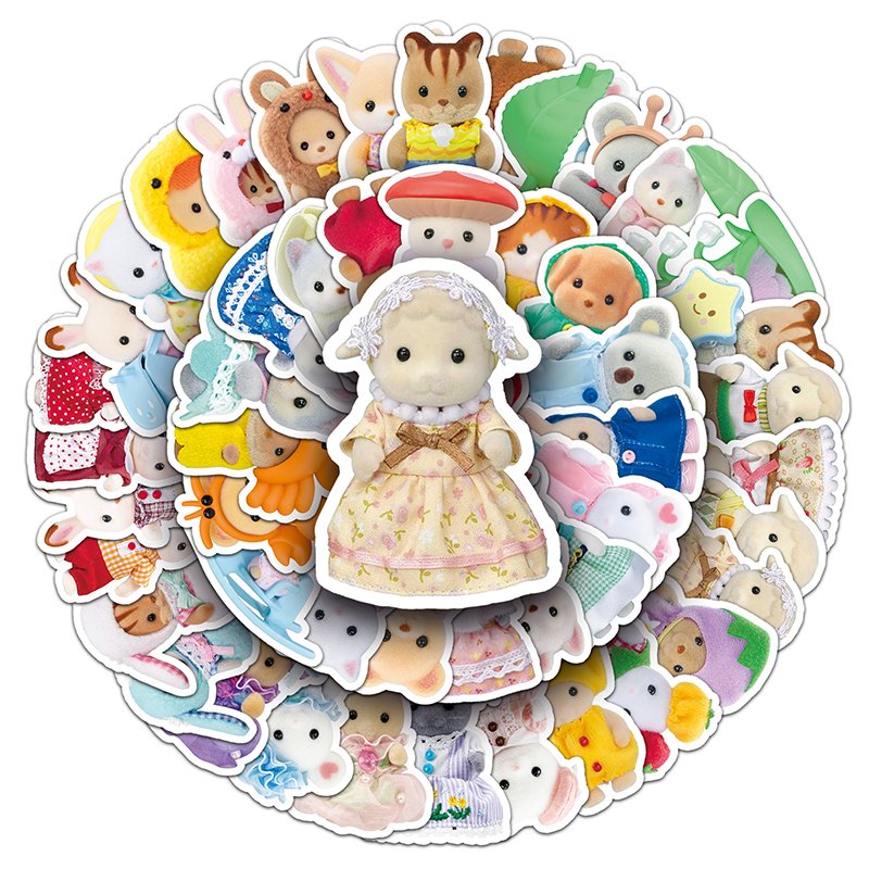 50pcs Factory Sale Cute Kawaii Waterproof Decoration Sticker Pack Cartoon Calico Cotton Doll Sticker