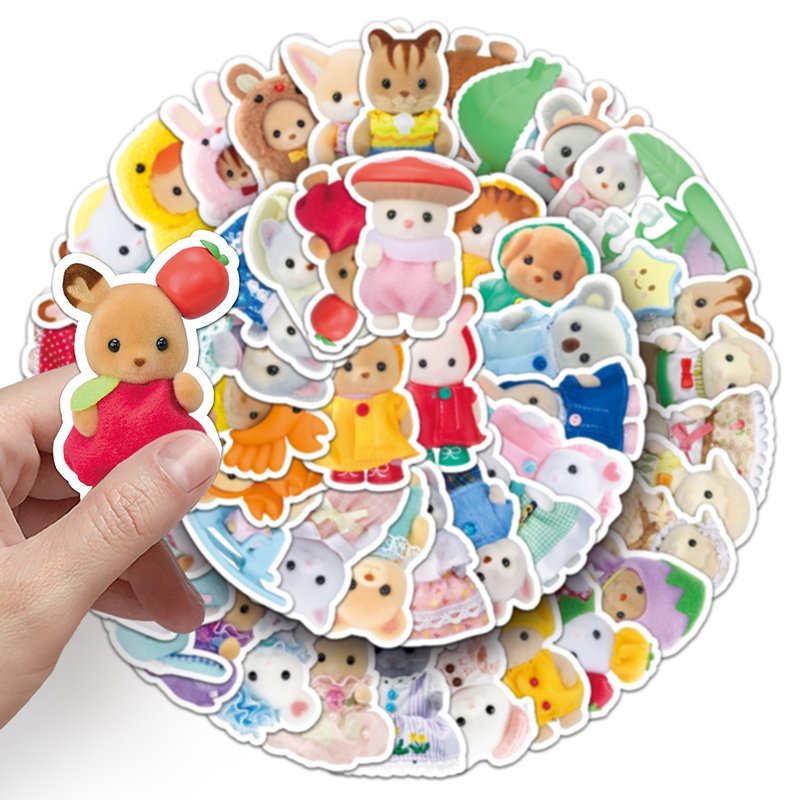 50pcs Factory Sale Cute Kawaii Waterproof Decoration Sticker Pack Cartoon Calico Cotton Doll Sticker