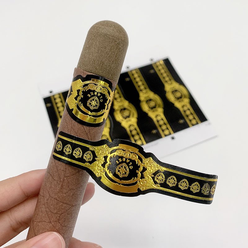 luxury Adhesive Custom Printing Private Logo Vinyl Gold Foil Band Wrapper Sticker Cigar Label