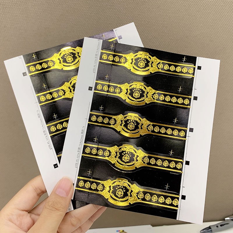 luxury Adhesive Custom Printing Private Logo Vinyl Gold Foil Band Wrapper Sticker Cigar Label