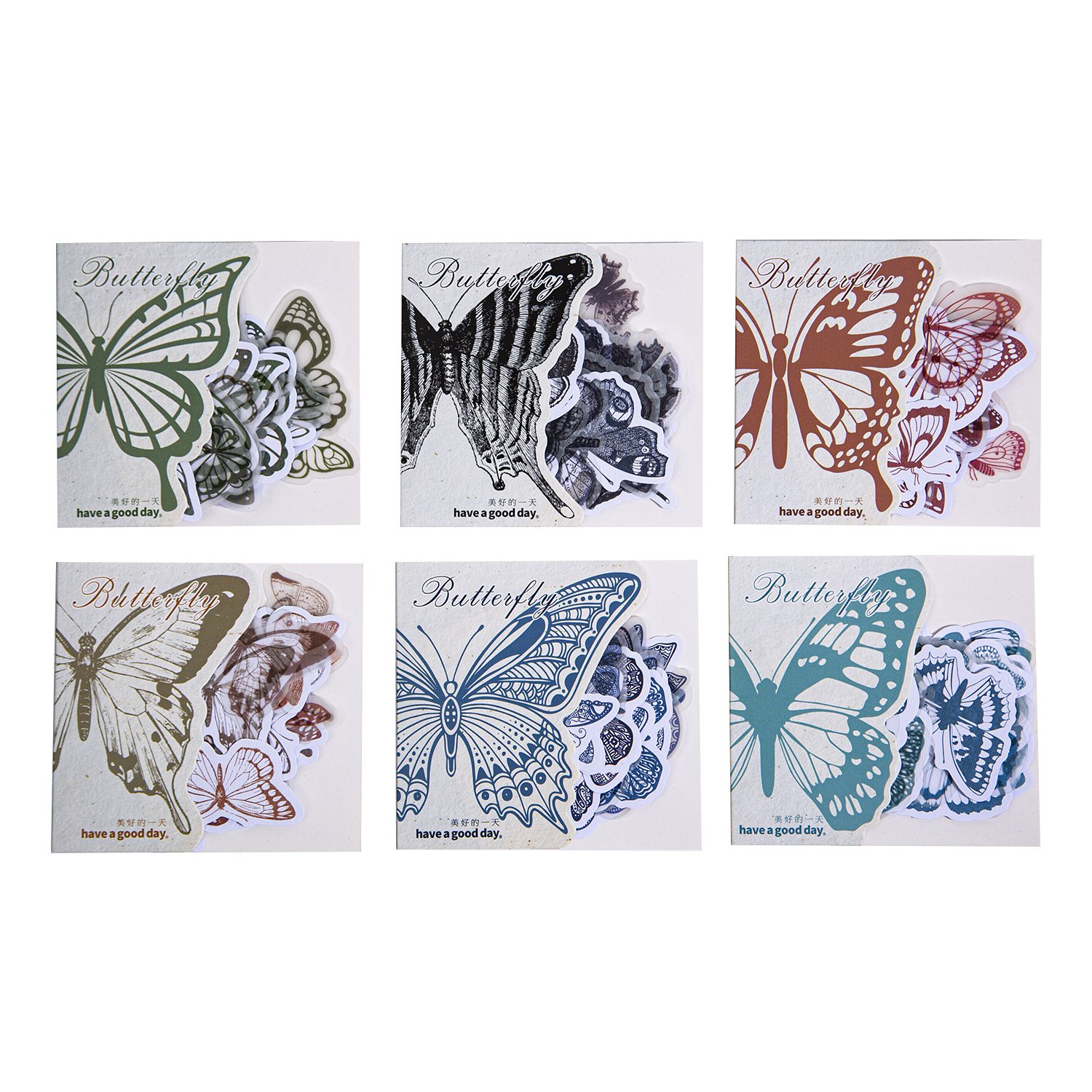 30 Pieces/pack Stickers Butterfly Series Retro Butterfly Journal Hand Account Collage Material Decorative Stickers 6 Choices