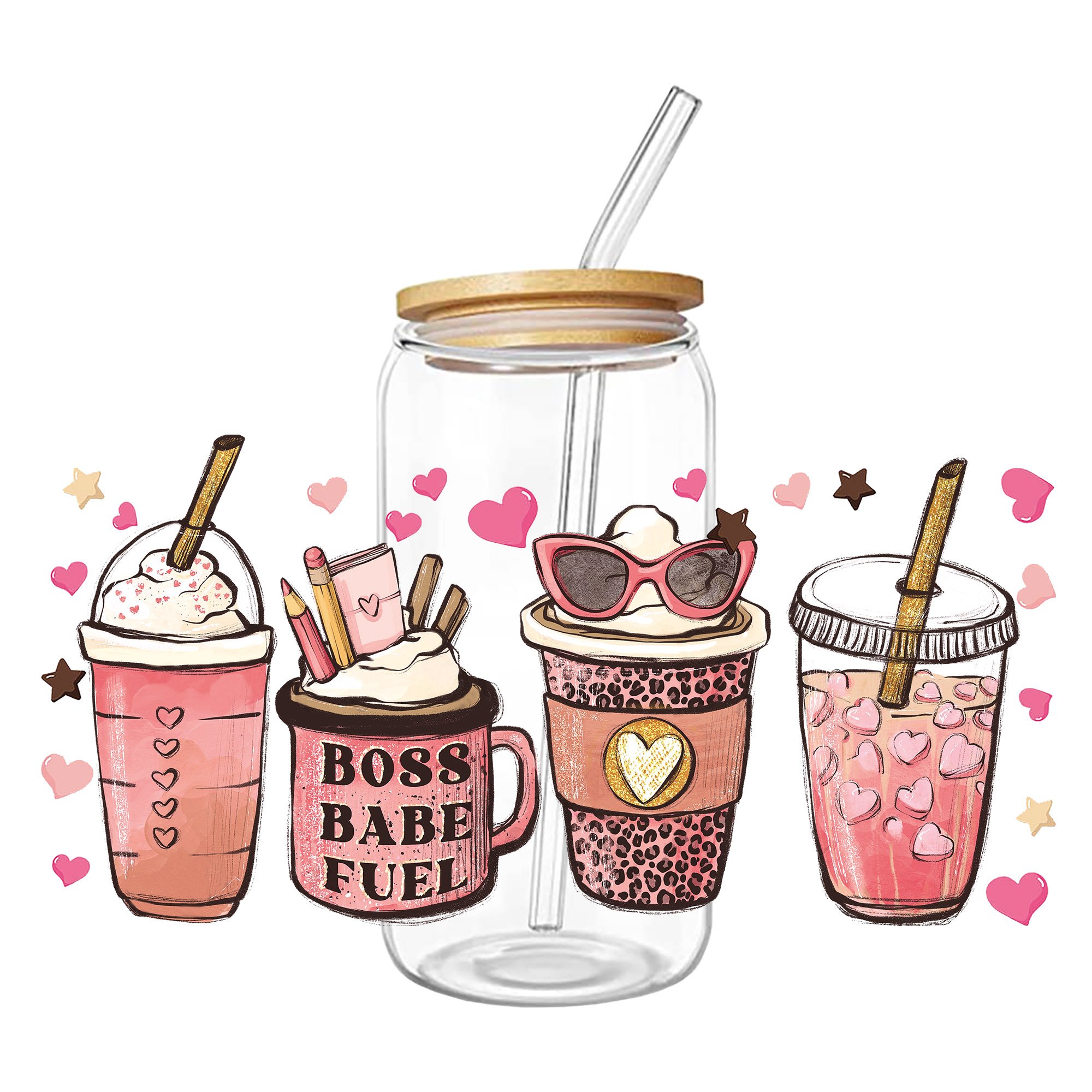 ready to ship Waterproof 3D 11oz 16oz 20oz 24oz glass can UV DTF Cup Wraps uvdtf cup wrap transfers mug decals stickers for cups