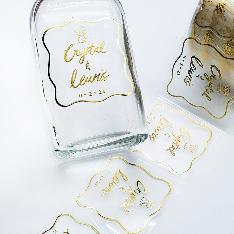 Printing Hot Stamping Gold Foil Label Brand stickers Paper Adhesive Vinyl Waterproof Clear Label Custom Transparent Logo sticker
