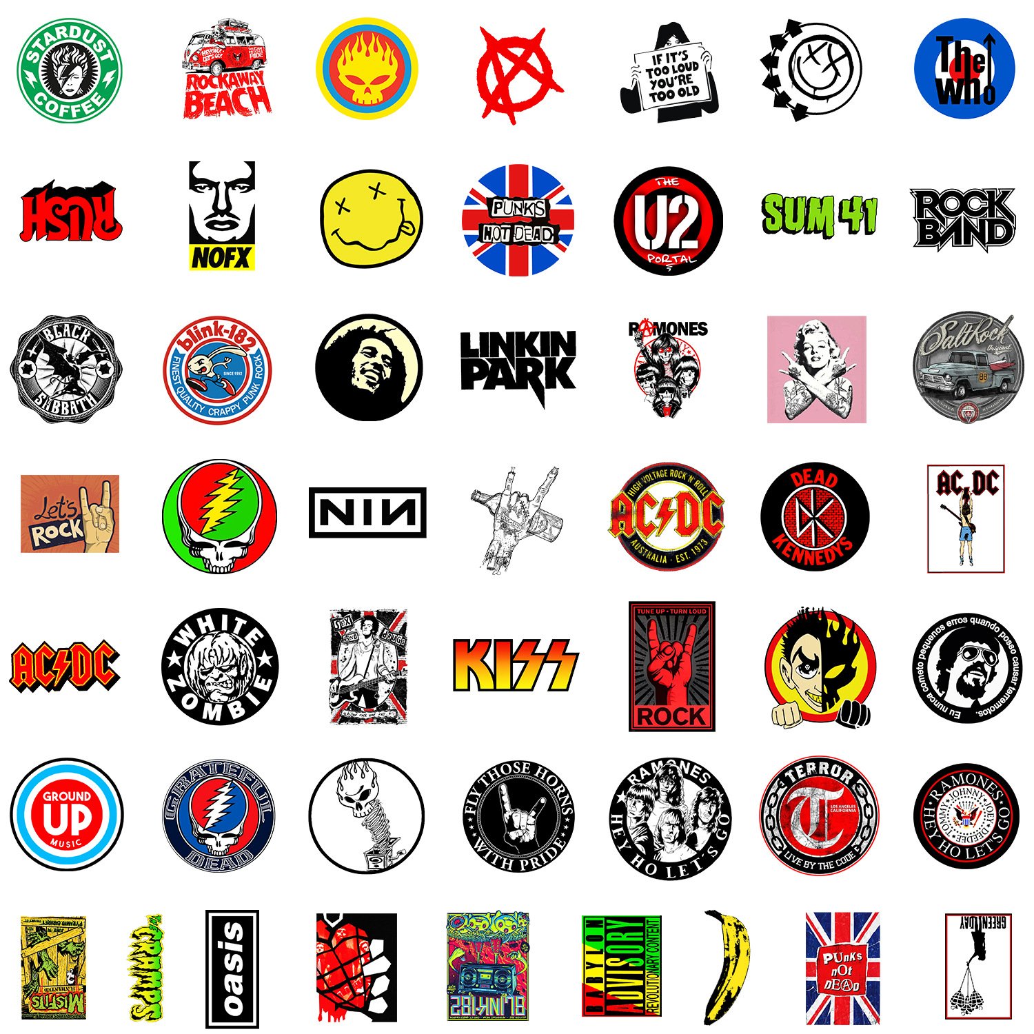 ZY2841H 100Pcs Rock Music Theme Graffiti DIY Stickers Decorative Cup Guitar Laptop Luggage Vinyl Waterproof Stickers