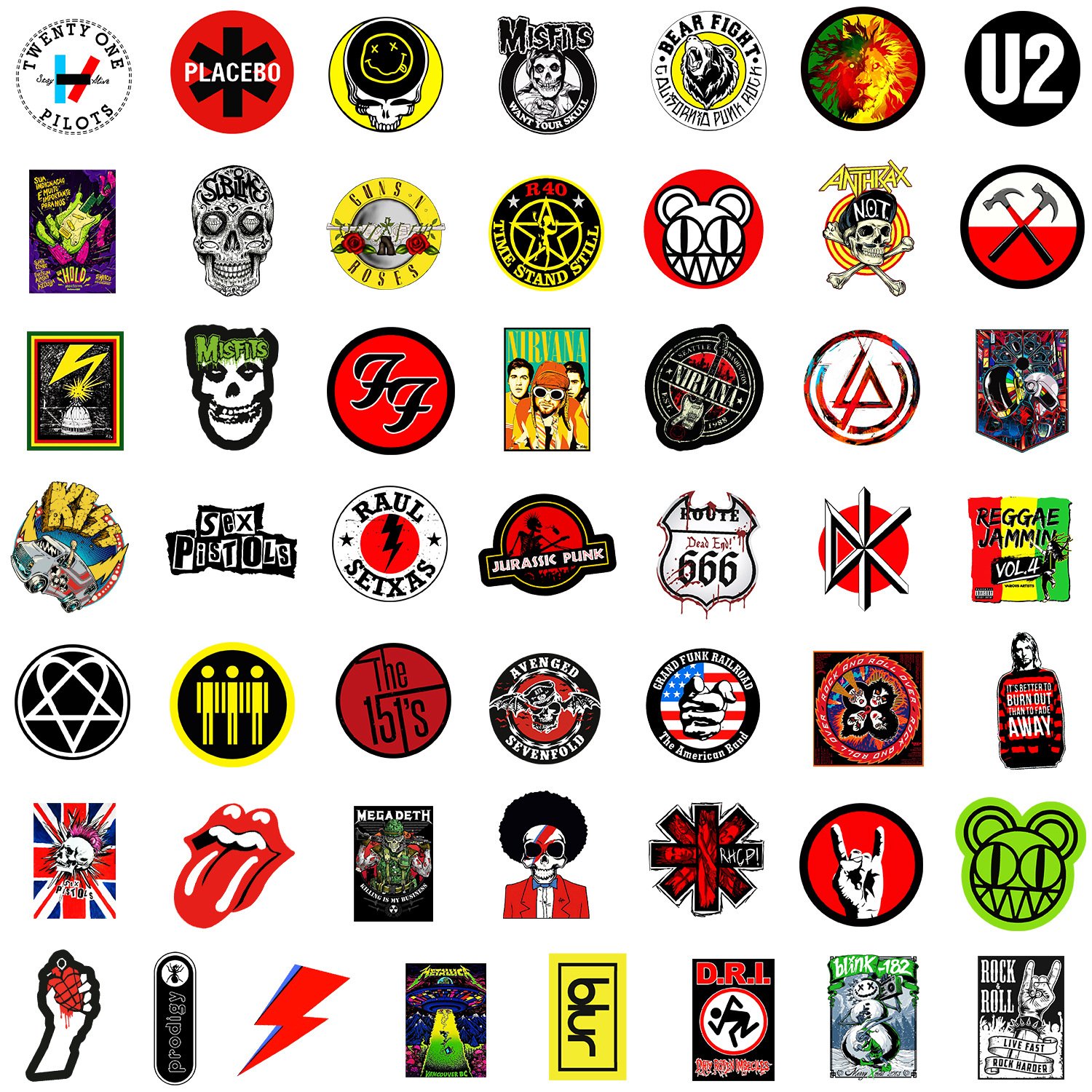 ZY2841H 100Pcs Rock Music Theme Graffiti DIY Stickers Decorative Cup Guitar Laptop Luggage Vinyl Waterproof Stickers