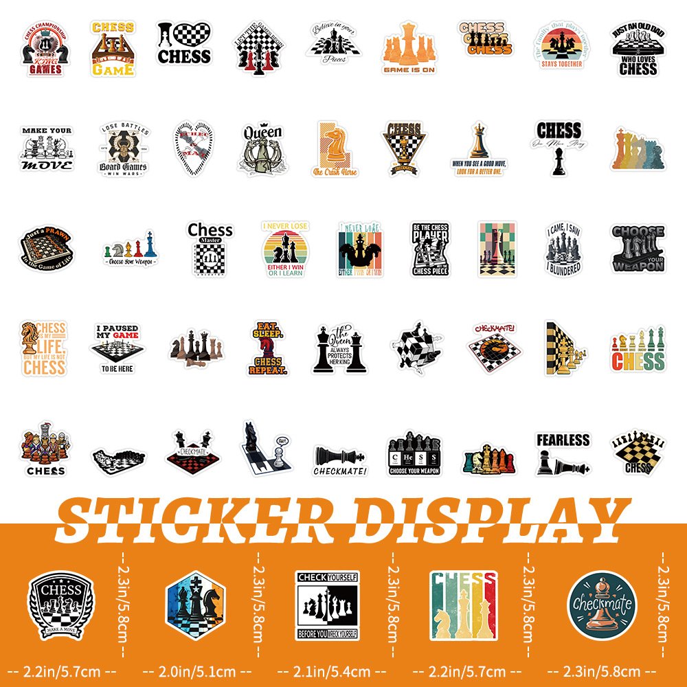50Pcs Cool Chess Game Black White Graffiti Stickers For Table Refrigerator Waterproof Cartoon Board Game Stickers