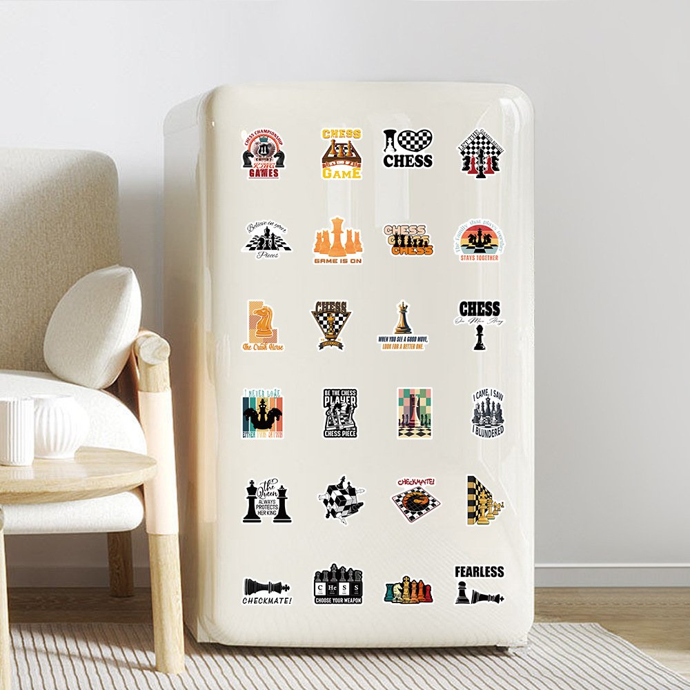 50Pcs Cool Chess Game Black White Graffiti Stickers For Table Refrigerator Waterproof Cartoon Board Game Stickers