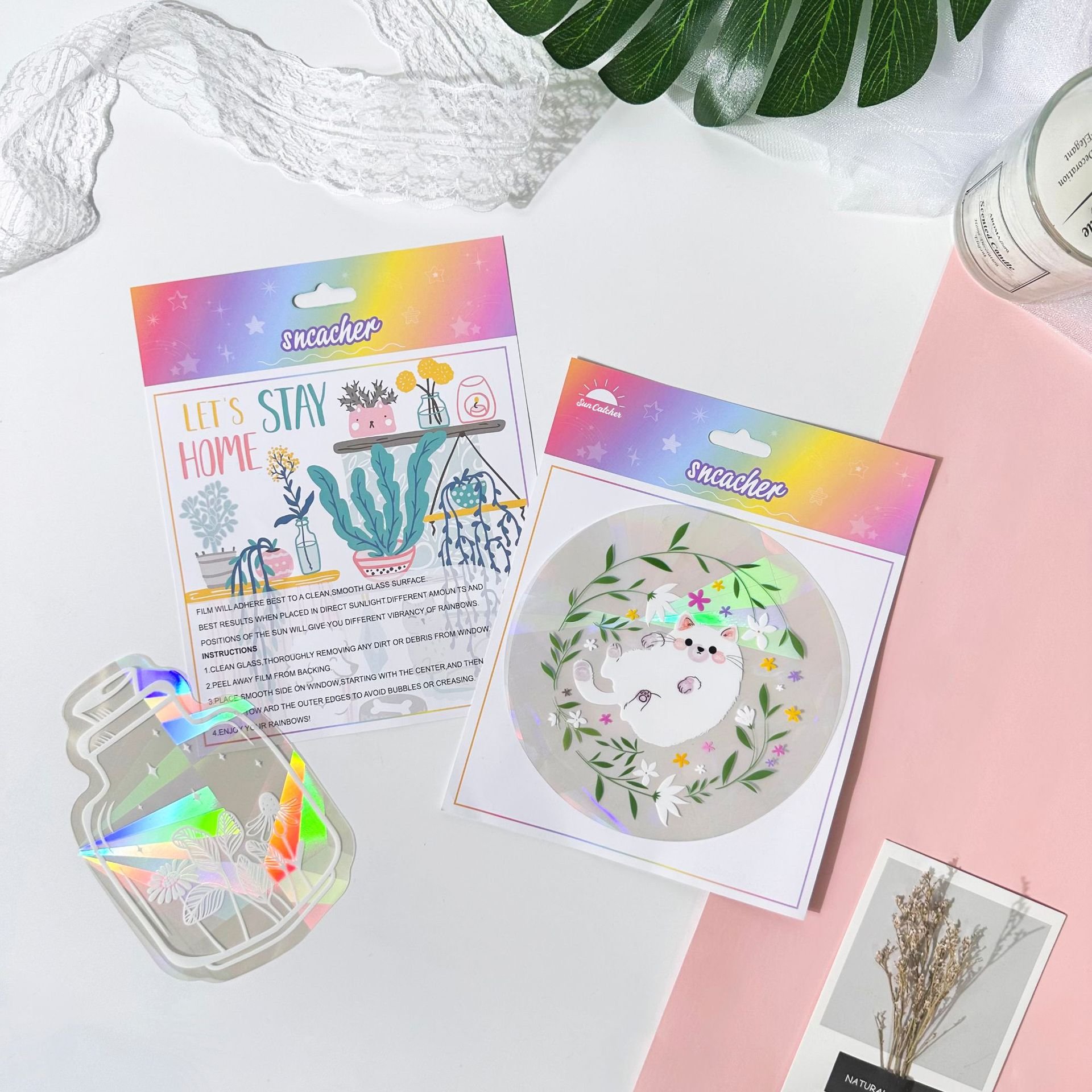 Custom Printing Rainbow Maker Sun Catcher Sticker Sunshine Birds Anti Collision Suncatcher Window Decals for Home