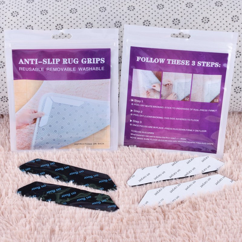 AH Trapezoid Rug Grippers Tape 8 Pack Washable Sticky Carpet Adhesive Sticker Rug Gripper Strip
