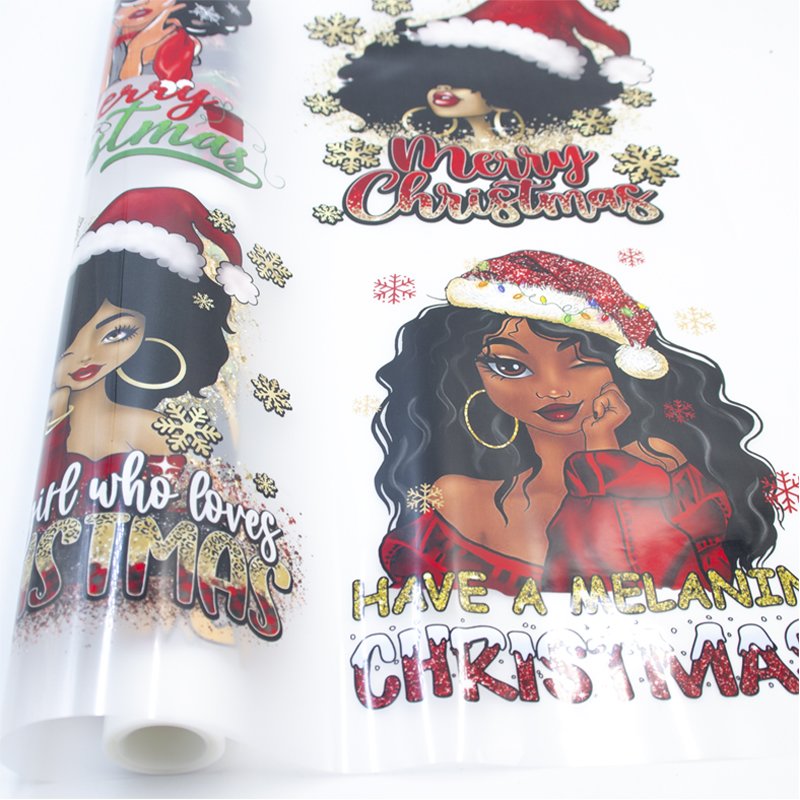 Professional Factory Custom Screen Printed Dtf Heat Transfer Vinyl Christmas Designs Logo Heat Press Sticker For Cloth