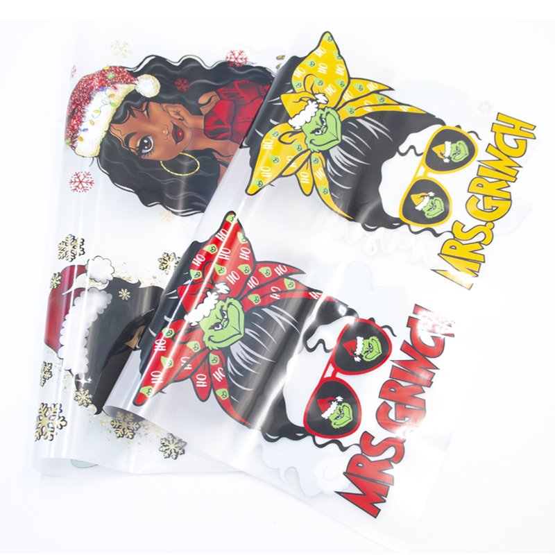 Professional Factory Custom Screen Printed Dtf Heat Transfer Vinyl Christmas Designs Logo Heat Press Sticker For Cloth