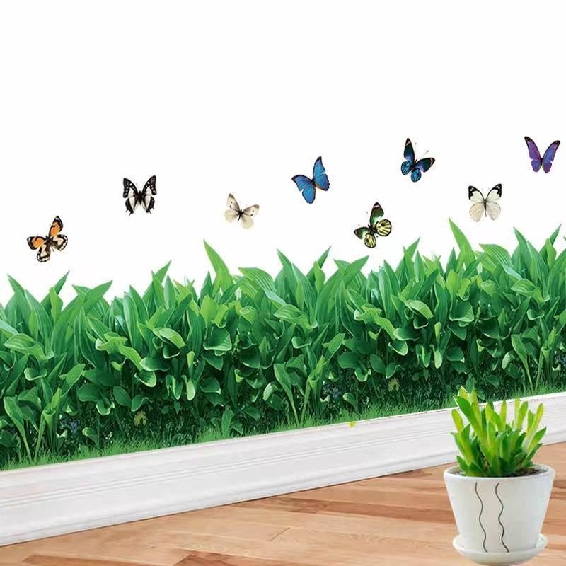 Self adhesive 3d original spring wilderness home decor green grass wall stickers