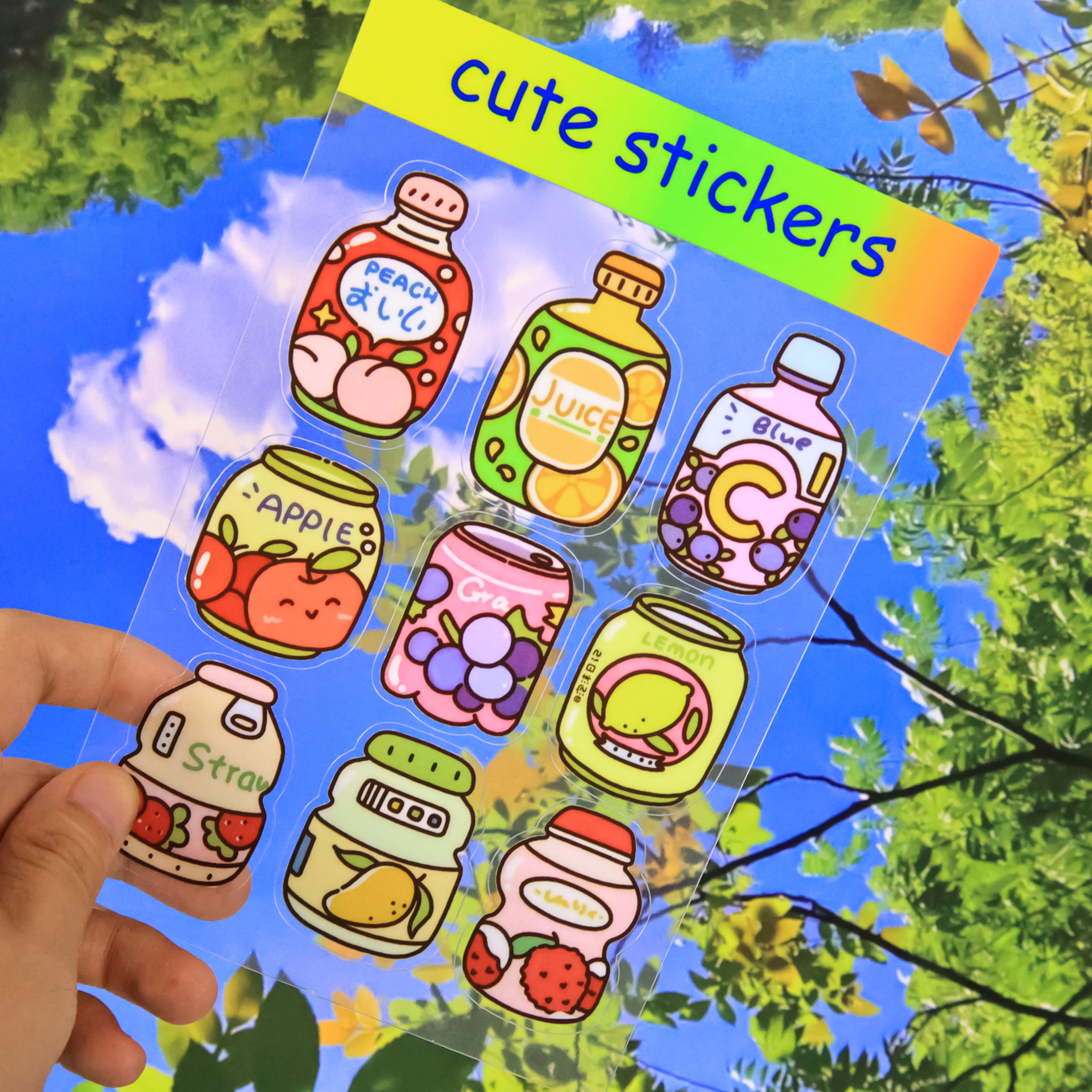 Customized Transparent Cartoon Vinyl Adhesive Stickers Irregular round Labels with Holographic Feature Die-Cutting Design