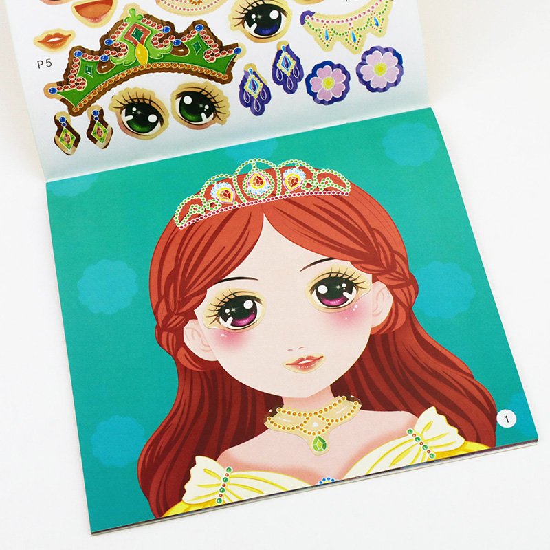 CL805 Custom Printing Kids Stickers Cute Girl Princess Dress Up Stickers Book Soft Cover Reusable Cartoon Sticker Books