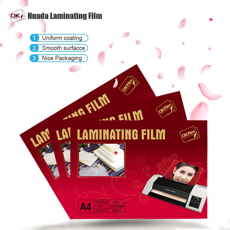 Hot sale back sticker laminating pouches a4 paper laminate sheet 75mic 80mic 125mic thermal lamination film