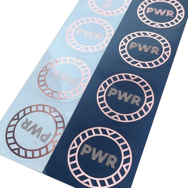 Cheap Custom Brand Name Logo Metallic Foil Rose Gold Pvc Clear Transparent Label Sticker Round Logo Sticker Manufacturer