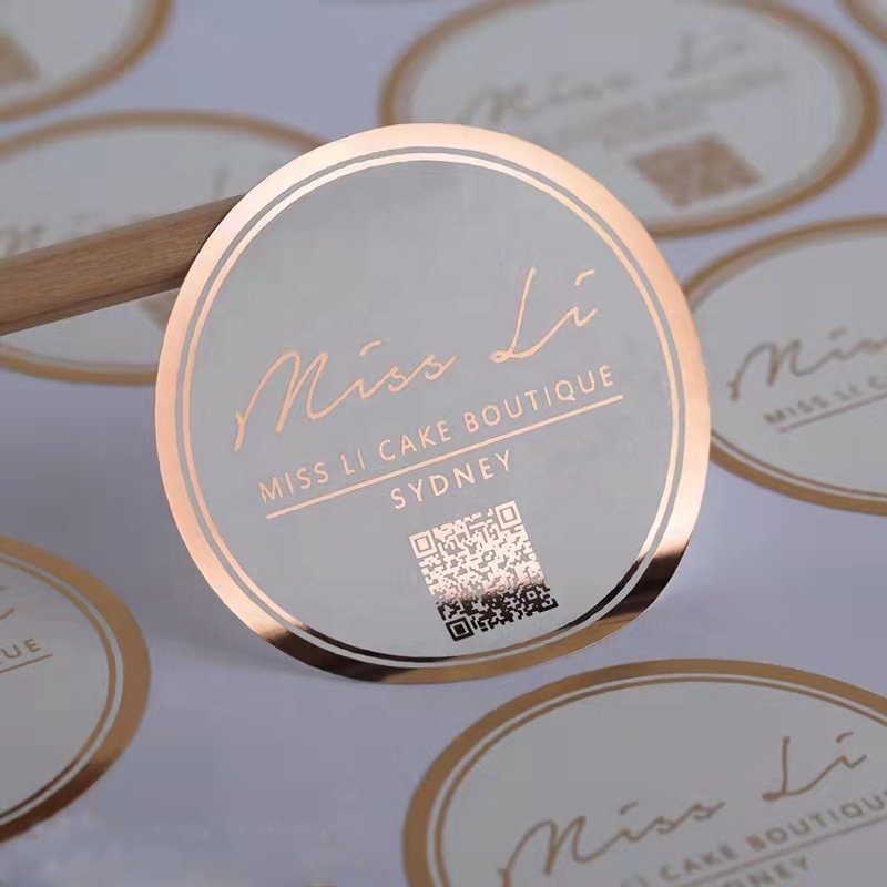 Cheap Custom Brand Name Logo Metallic Foil Rose Gold Pvc Clear Transparent Label Sticker Round Logo Sticker Manufacturer
