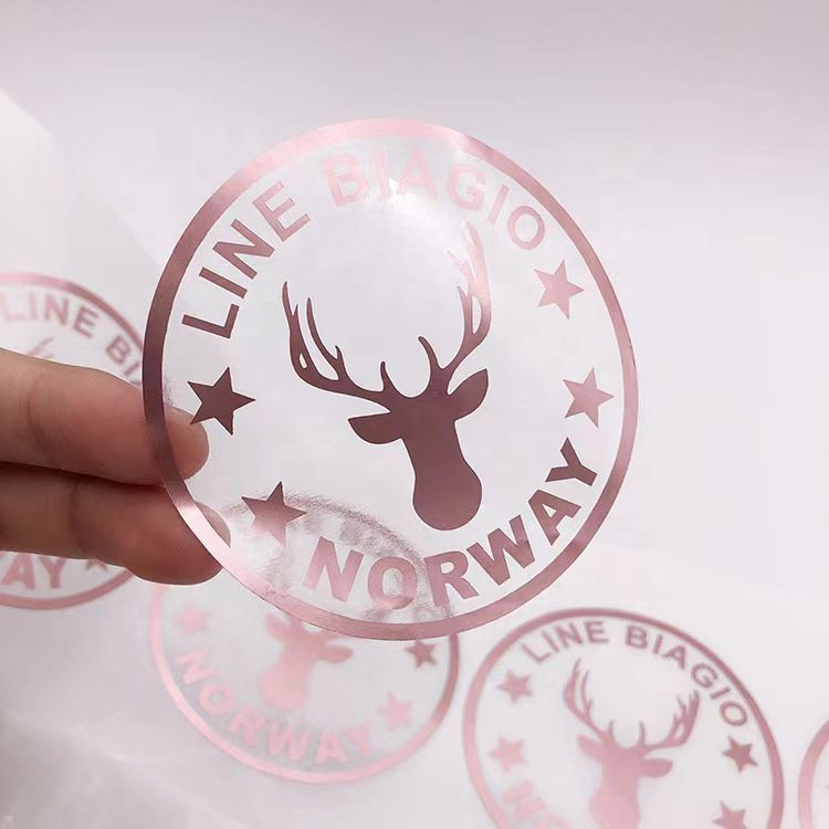 Cheap Custom Brand Name Logo Metallic Foil Rose Gold Pvc Clear Transparent Label Sticker Round Logo Sticker Manufacturer