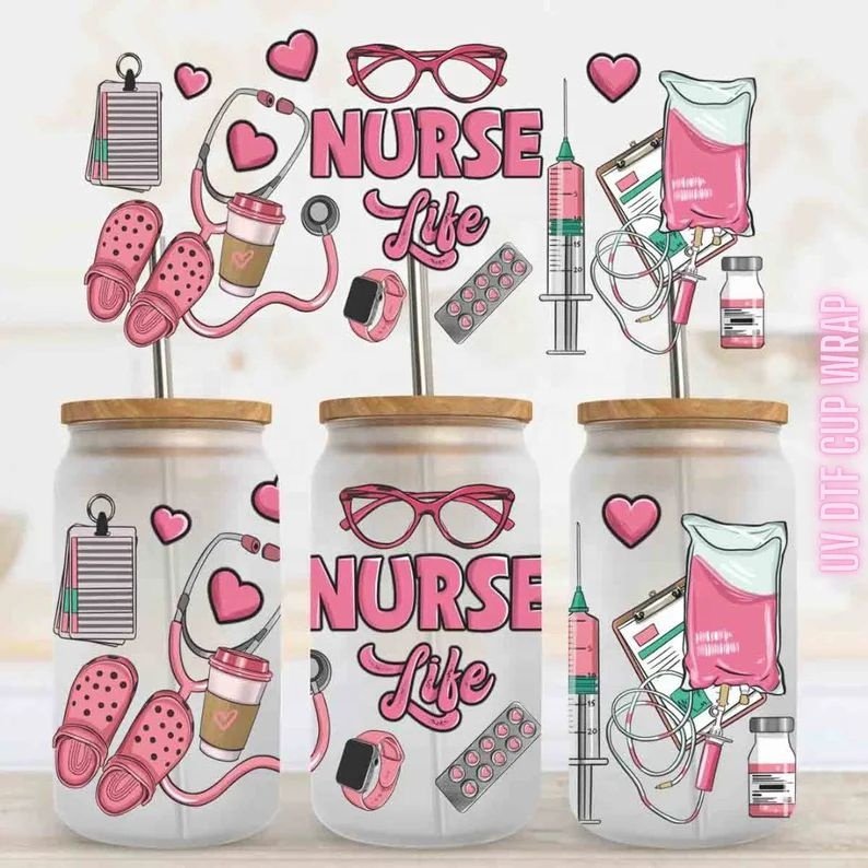 20000+Wholesale 3D UV DTF Cup Wraps Decals Sticker Film Nursing16oz Ready to ship Tumbler Glass Nurse uv dtf cup wrap Transfer