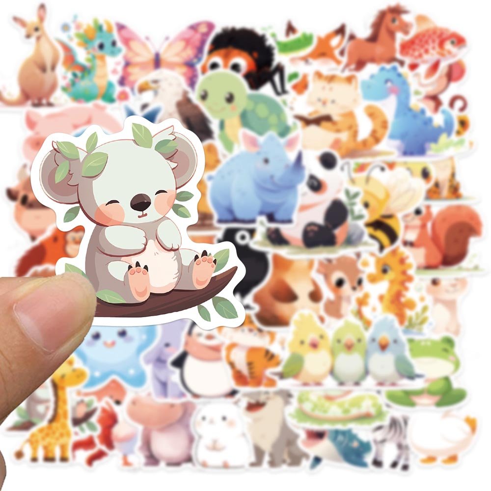 50pcs Cute Stickers of Waterproof Material Animals Pvc Sticker Diy Laptop Mobile Phone Diary Water Bottle Children Toy Gifts