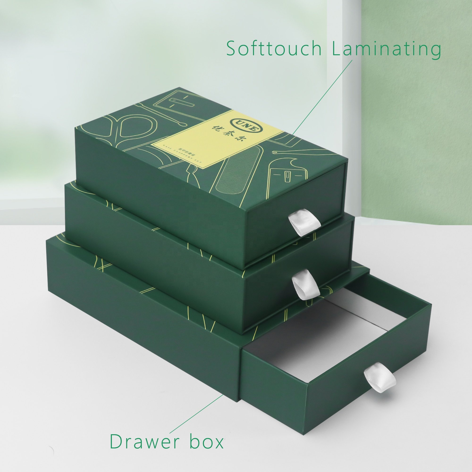 Custom Slide Out Drawer Packaging Green Square Cardboard Wallet Box For Wallet Packing